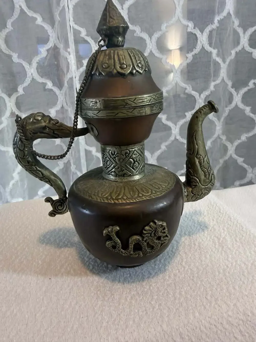 Vintage Handcrafted Tibetan Style Copper and Brass Dragon Teapot Ewer